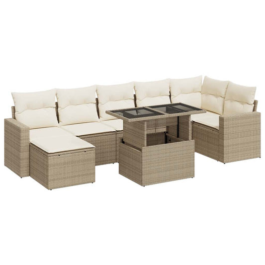 8-tlg. Garten-Sofagarnitur mit Kissen Beige Poly Rattan