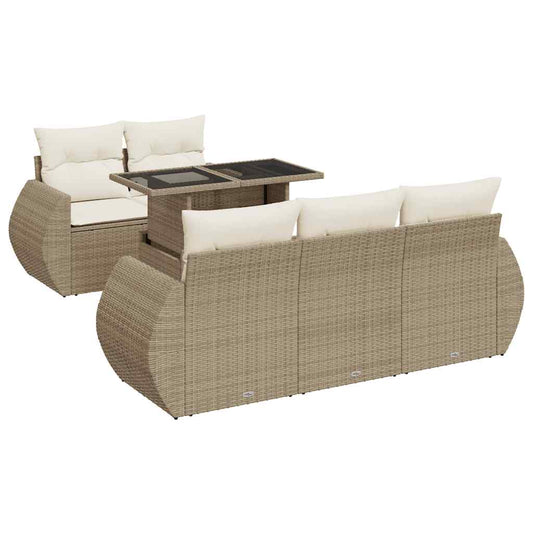 6-tlg. Garten-Sofagarnitur mit Kissen Beige Poly Rattan