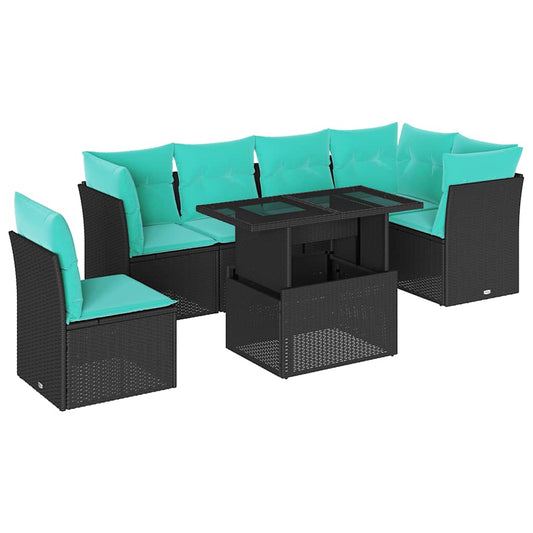 6-tlg. Garten-Sofagarnitur mit Kissen Schwarz Poly Rattan