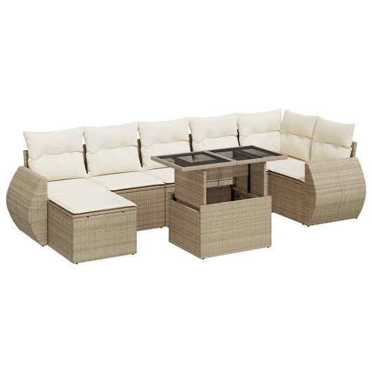 8-tlg. Garten-Sofagarnitur mit Kissen Beige Poly Rattan