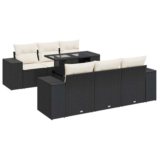 7-tlg. Garten-Sofagarnitur mit Kissen Schwarz Poly Rattan