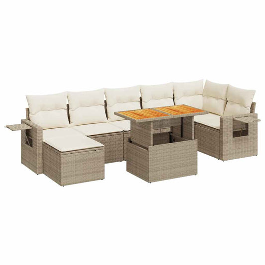8-tlg. Garten-Sofagarnitur mit Kissen Beige Poly Rattan