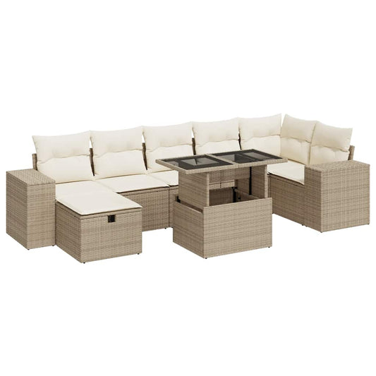 5-tlg. Garten-Sofagarnitur mit Kissen Beige Poly Rattan