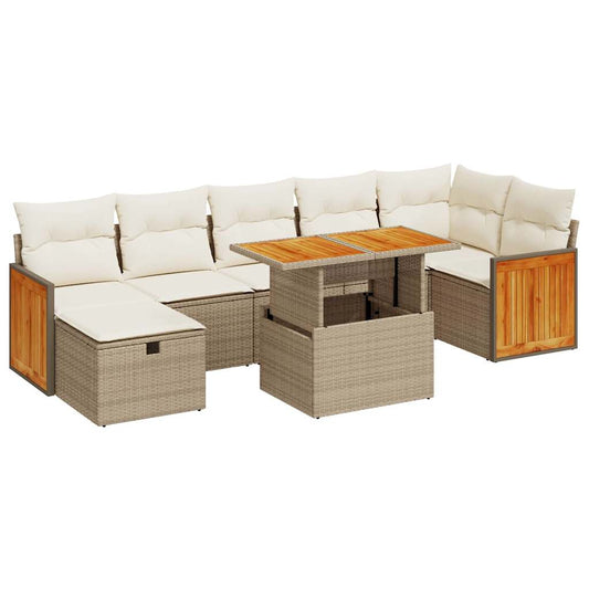 5-tlg. Garten-Sofagarnitur mit Kissen Beige Poly Rattan