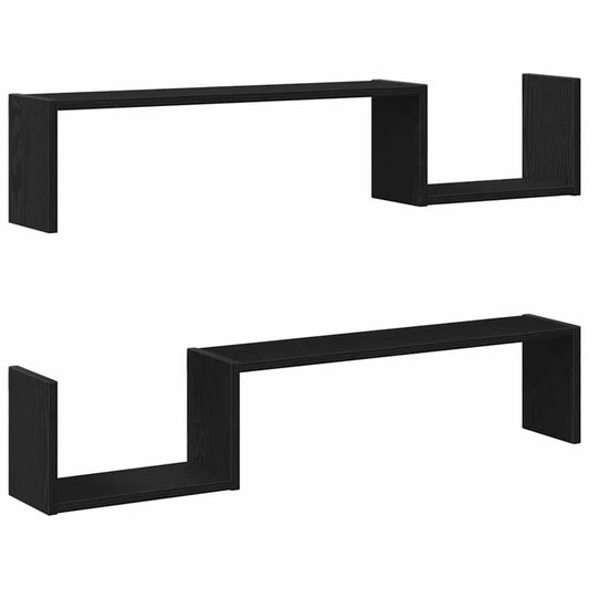 Wandregal mit Regal 2 pcs Schwarz Eichen-Optik 100 x 15 x 20 cm