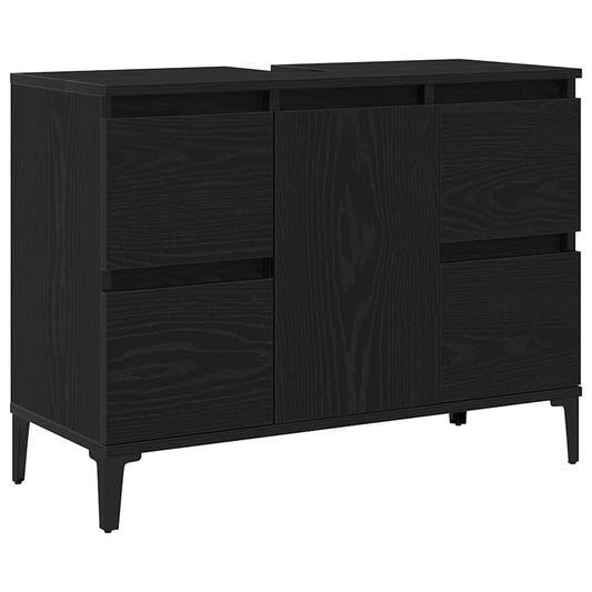 Waschbeckenschrank mit Tür Schwarz Eichen-Optik 80 x 33 x 60 cm
