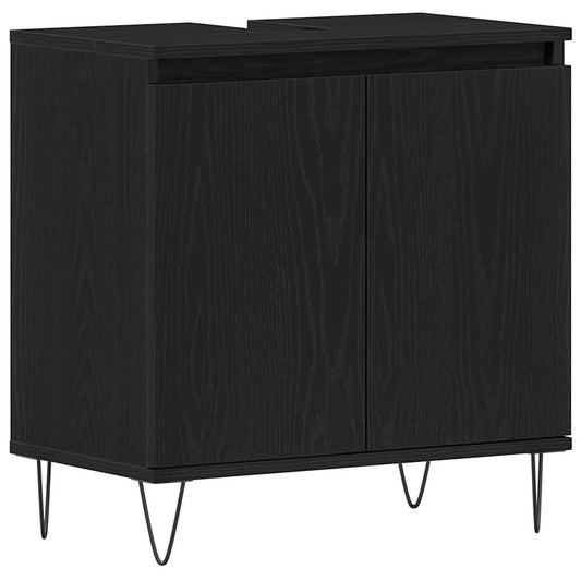 Waschbeckenschrank mit Tür Schwarz Eichen-Optik 58 x 33 x 60 cm
