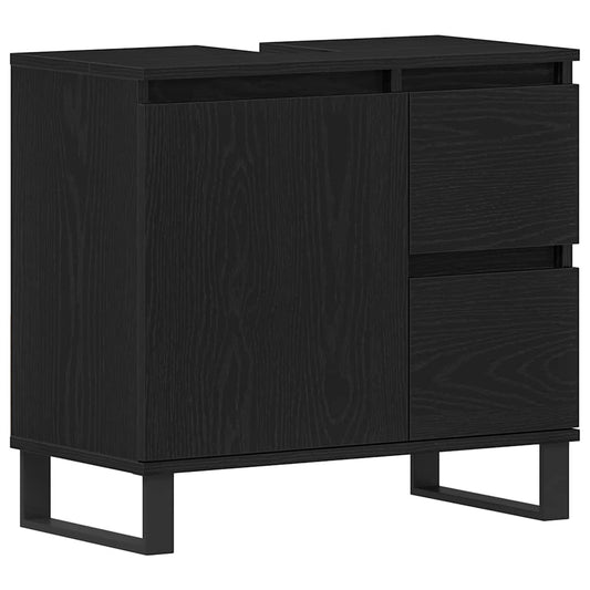 Waschbeckenschrank mit Tür Schwarz Eichen-Optik 65 x 33 x 60 cm
