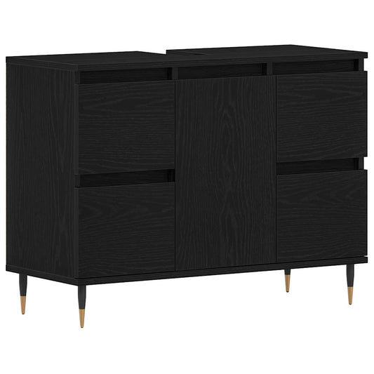 Waschbeckenschrank mit Tür Schwarz Eichen-Optik 80 x 33 x 60 cm