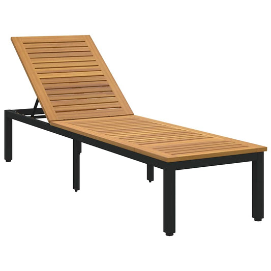 Sonnenliege 1-Person Schwarz 200 x 55 x 35cm Massivholz Akazie