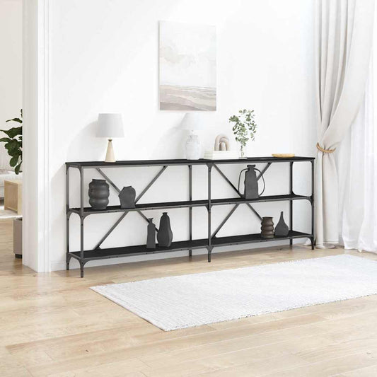 Konsolentisch mit Regal Schwarz Eichen-Optik 200 x 30 x 75 cm