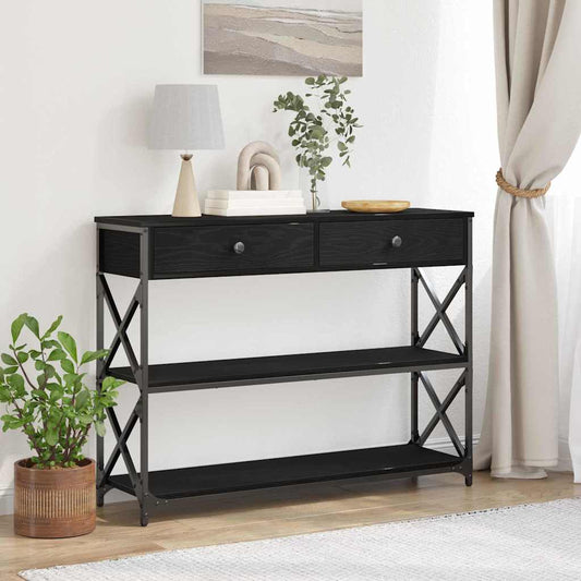 Konsole Tisch mit Regal Schwarz Eichen-Optik 100 x 28 x 75 cm