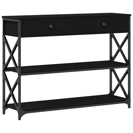 Konsole Tisch mit Regal Schwarz Eichen-Optik 100 x 28 x 75 cm