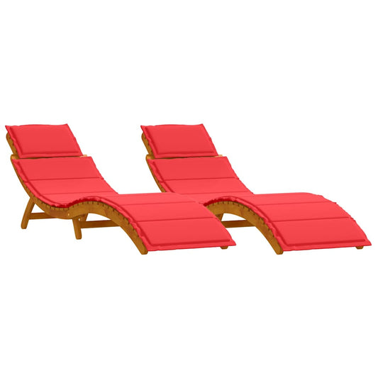 Sonnenliege 2 pcs Rot 184 x 55 x 64cm Massivholz Akazie