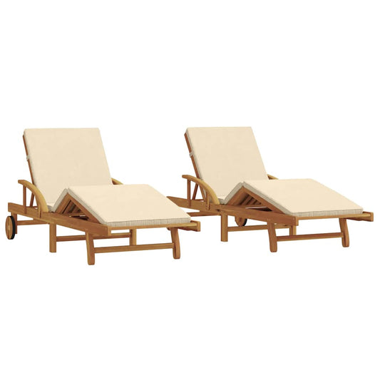 Sonnenliege 2 pcs Beige 200 x 67 x 84cm Massivholz Akazie