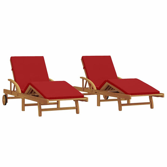 Sonnenliege 2 pcs Rot 200 x 67 x 84cm Massivholz Akazie