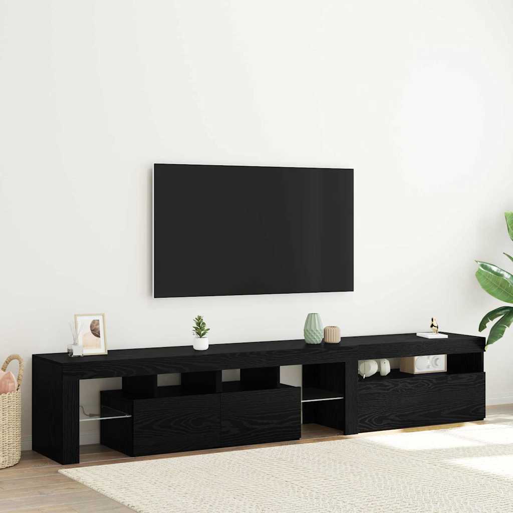 TV-Schränke 2 Stück mit LED-Leuchten in schwarzer Eiche aus Holzwerkstoff
