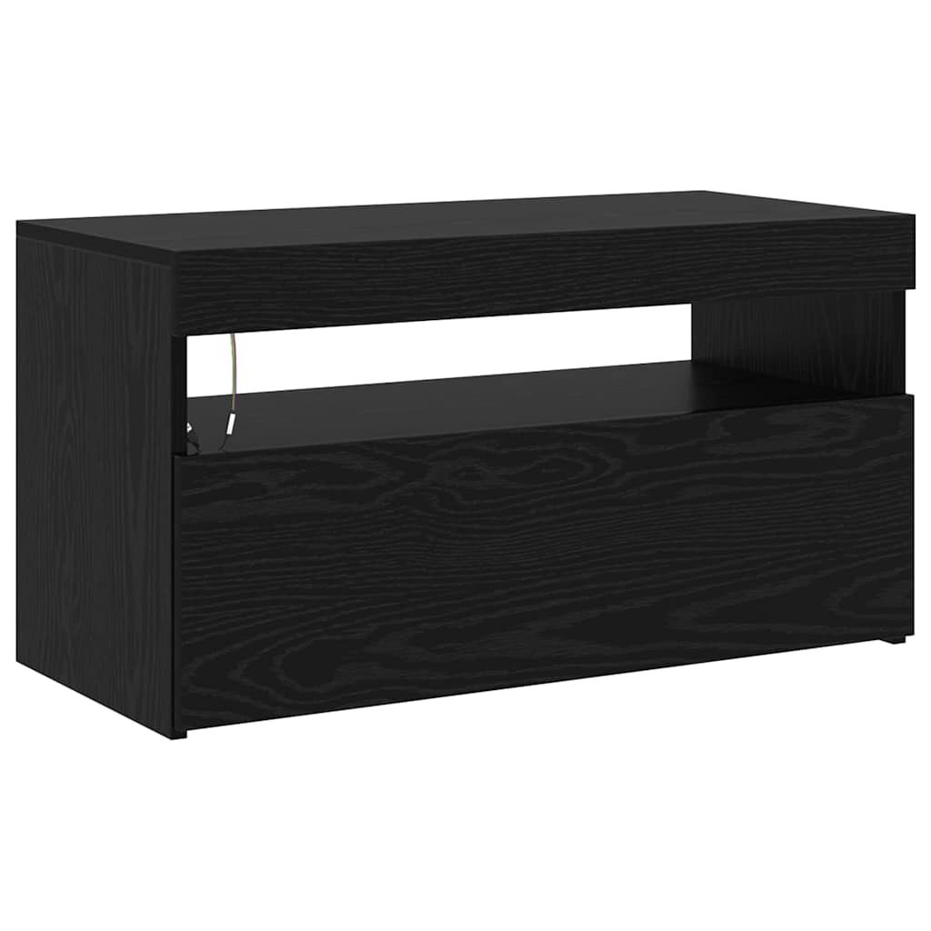 TV-Schränke 2 Stück mit LED-Leuchten in schwarzer Eiche aus Holzwerkstoff