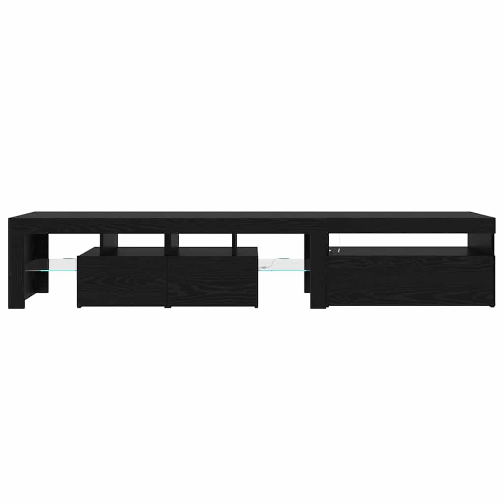 TV-Schränke 2 Stück mit LED-Leuchten in schwarzer Eiche aus Holzwerkstoff