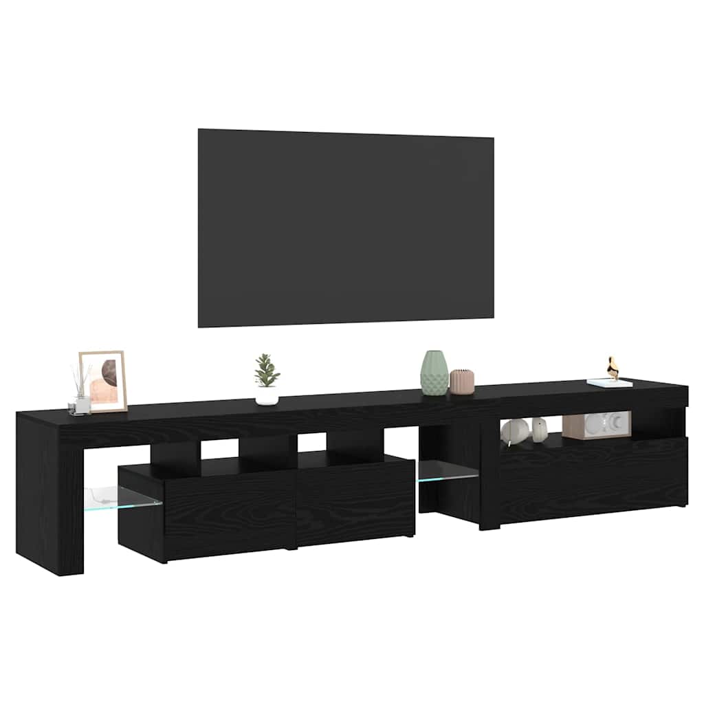 TV-Schränke 2 Stück mit LED-Leuchten in schwarzer Eiche aus Holzwerkstoff