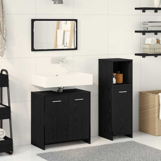 Badezimmermöbelset 3 pcs Schwarz Eichen-Optik 60 x 33 x 60 cm