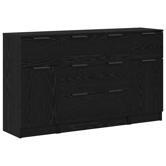 Sideboard 3 pcs Schwarz Eichen-Optik Holzwerkstoff