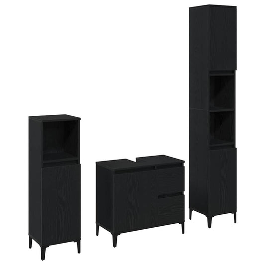 Badezimmermöbel Set mit Speicher 3 pcs Schwarz 30 x 30 x 180 cm