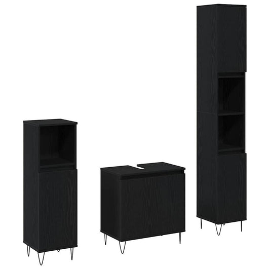 Badezimmermöbel Set 3 pcs Schwarz Eichen-Optik 30 x 30 x 190 cm