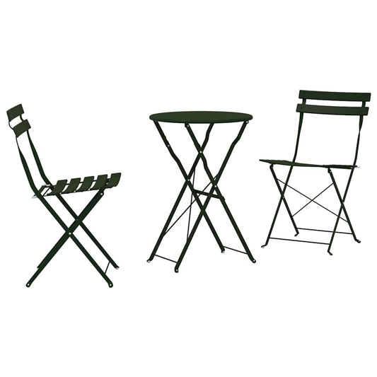 Klapp Bistro Set 3 pcs Dunkelgrün Stahl