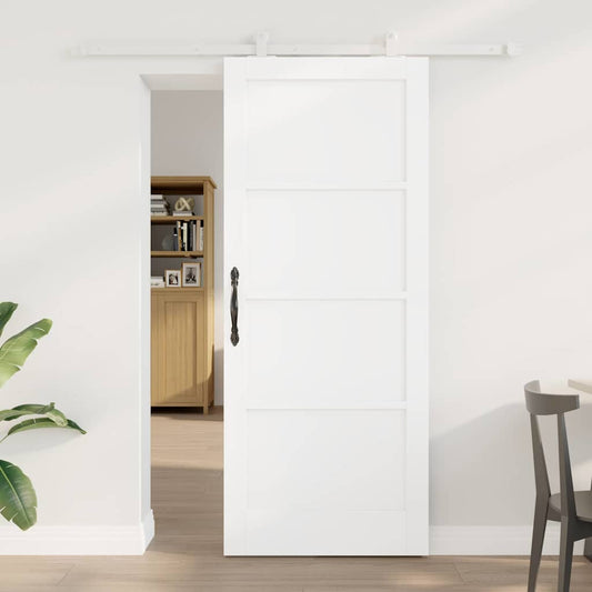 Schiebetür-Set Weiß 83 x 202 cm Massivholz Kiefer und Stahl