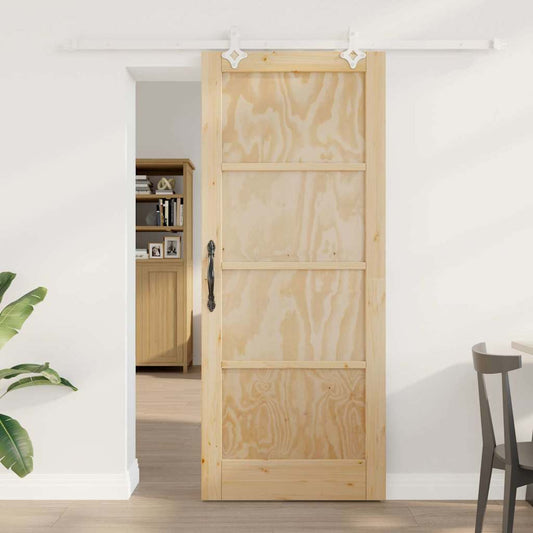 Schiebetür Weiß 83 x 202 cm Massives Kiefernholz und Stahl