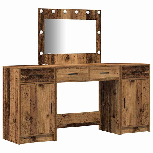 Schminktisch mit Spiegelbeleuchtung 3 pcs Braun Holzwerkstoff