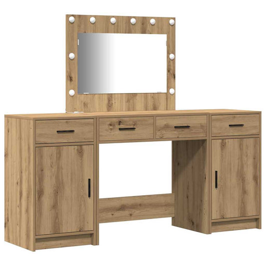 Schminktisch mit Spiegelbeleuchtung 3 pcs Braun Holzwerkstoff
