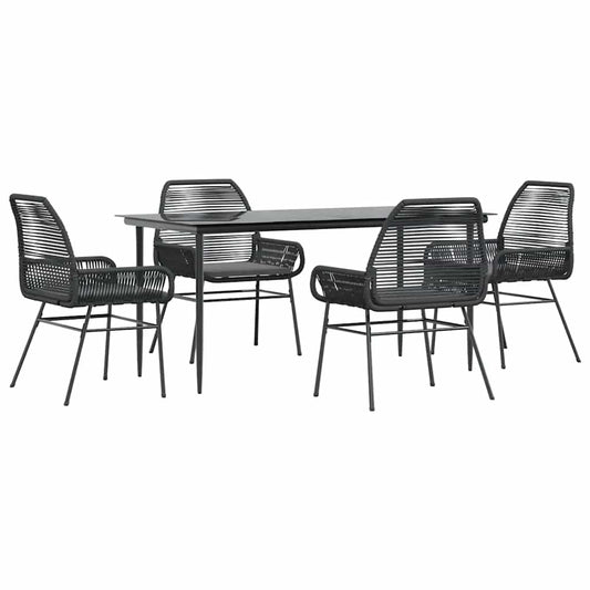 5-tlg. Garten-Essgruppe mit Kissen Schwarz Poly Rattan Glas