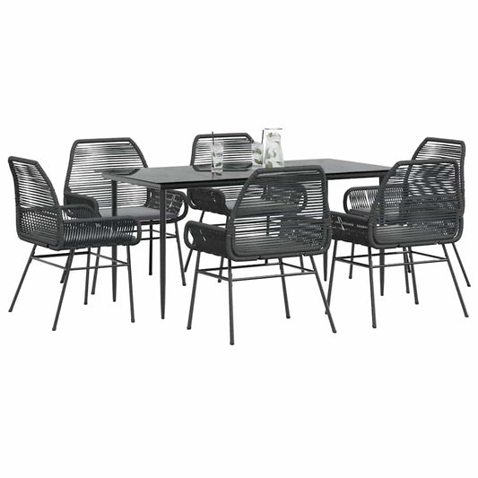 7-tlg. Garten-Essgruppe mit Kissen Schwarz Poly Rattan Glas