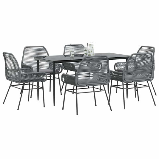 7-tlg. Garten-Essgruppe mit Kissen Grau Poly Rattan Glas