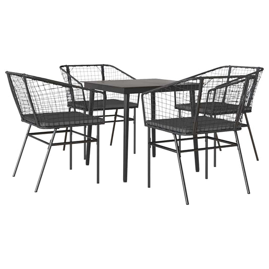 5-tlg. Garten-Essgruppe mit Kissen Schwarz Poly Rattan Glas