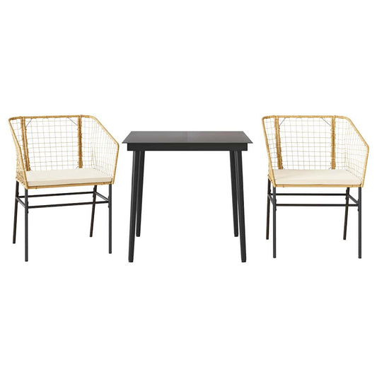 3-tlg. Garten-Essgruppe mit Kissen Braun Poly Rattan Glas