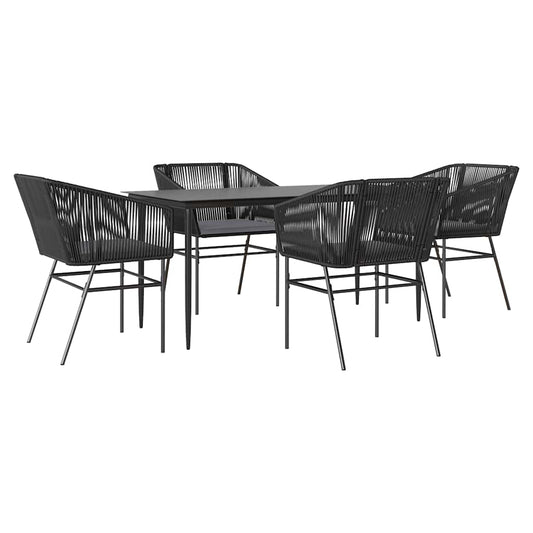 5-tlg. Garten-Essgruppe mit Kissen Schwarz Poly Rattan Glas