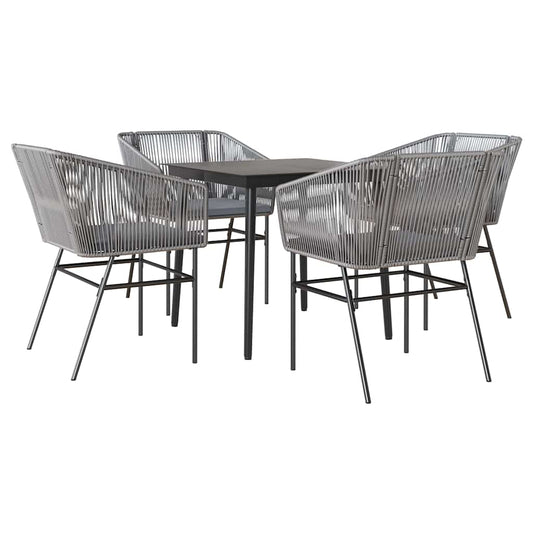 5-tlg. Garten-Essgruppe mit Kissen Grau Poly Rattan Glas