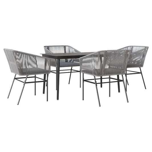 5-tlg. Garten-Essgruppe mit Kissen Grau Poly Rattan Glas