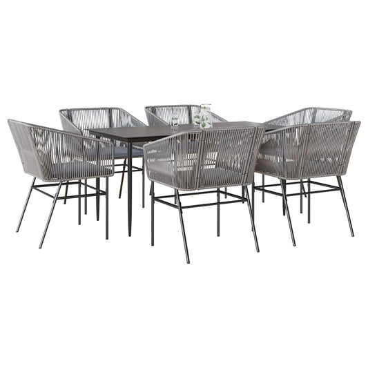 7-tlg. Garten-Essgruppe mit Kissen Grau Poly Rattan Glas