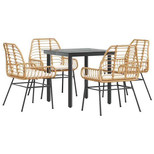 5-tlg. Garten-Essgruppe mit Kissen Braun Poly Rattan Glas