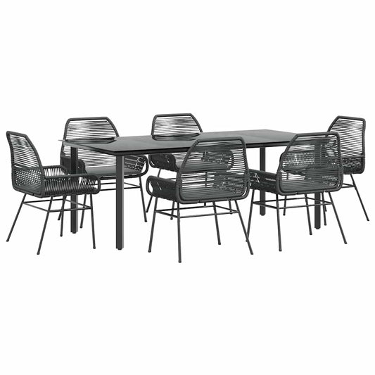 7-tlg. Garten-Essgruppe mit Kissen Schwarz Poly Rattan Glas