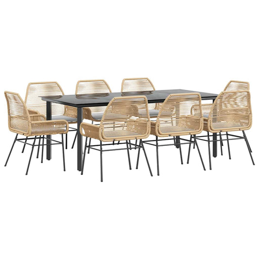 9-tlg. Garten-Essgruppe mit Kissen Braun Poly Rattan Glas