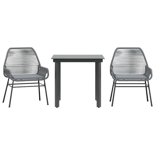 3-tlg. Garten-Essgruppe mit Kissen Grau Poly Rattan Glas