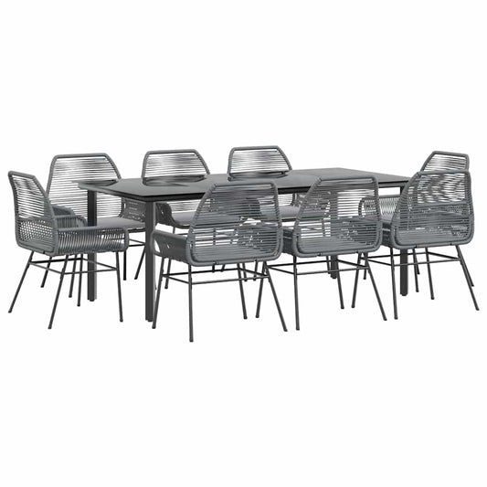 9-tlg. Garten-Essgruppe mit Kissen Grau Poly Rattan Glas