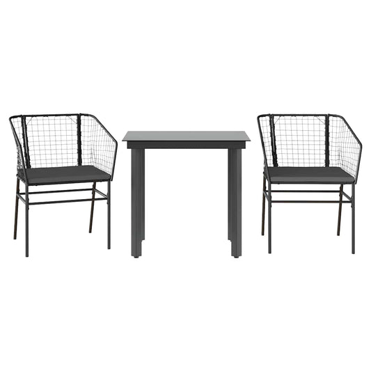 3-tlg. Garten-Essgruppe mit Kissen Schwarz Poly Rattan Glas