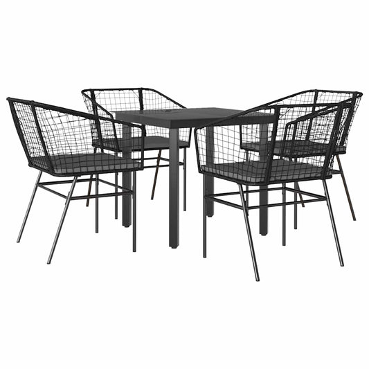 5-tlg. Garten-Essgruppe mit Kissen Schwarz Poly Rattan Glas