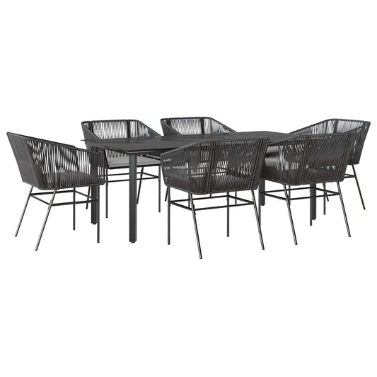 7-tlg. Garten-Essgruppe mit Kissen Schwarz Poly Rattan Glas